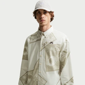 Męska koszulka do skateboardingu Nike SB z długim rękawem zapinana na guziki - Biel