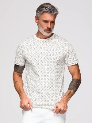 Zdjęcie produktu Męska koszulka dzianinowa z nadrukiem full print – biała V3 Ombre Clothing