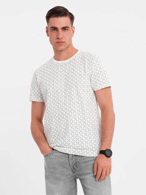 Zdjęcie produktu Męska koszulka dzianinowa z nadrukiem full print – biała V3 - Rozmiar: S Ombre Clothing