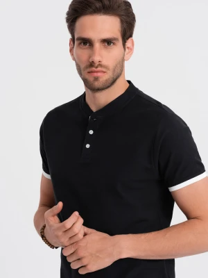 Męska koszulka polo bez kołnierzyka - czarna V8 - Rozmiar: L Ombre Clothing