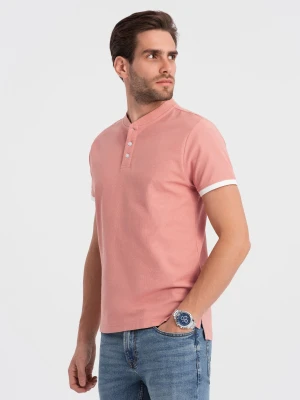 Męska koszulka polo bez kołnierzyka - różowa V7 Ombre Clothing