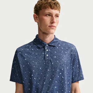 Męska koszulka polo do golfa z mikronadrukiem w ptaki Dri-FIT Nike Par - Niebieski
