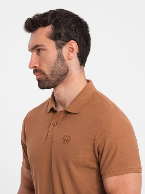 Męska koszulka polo jednokolorowa BASIC z dzianiny pique - brązowa V23 OM-POBS-0100
 -                                    S