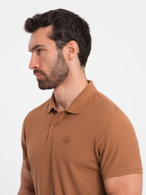 Męska koszulka polo jednokolorowa BASIC z dzianiny pique - brązowa V23 Ombre Clothing