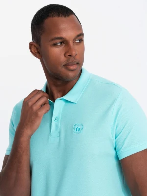 Męska koszulka polo jednokolorowa BASIC z dzianiny pique - miętowa V18 - Rozmiar: S Ombre Clothing