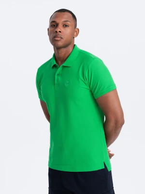 Męska koszulka polo jednokolorowa BASIC z dzianiny pique - neonowa zieleń V25 Ombre Clothing