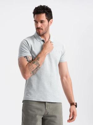 Męska koszulka polo jednokolorowa BASIC z dzianiny pique - szara V20 - Rozmiar: L Ombre Clothing