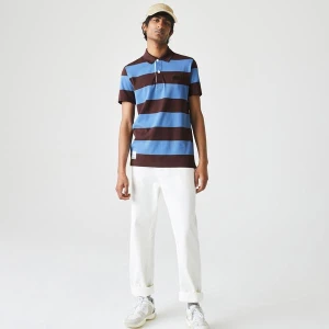 Męska Koszulka Polo Regular Fit Z Piki Bawełnianej W Paski Lacoste