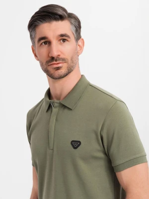 Zdjęcie produktu Męska koszulka polo z dekoltem na zamek - oliwkowa V5 - Rozmiar: M Ombre Clothing