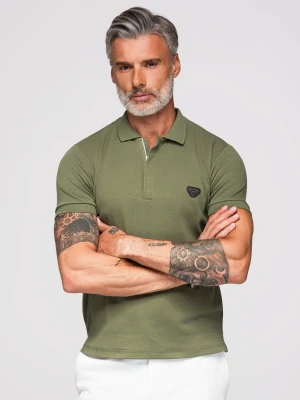 Męska koszulka polo z dekoltem na zamek - oliwkowa V5 - Rozmiar: XL Ombre Clothing oliwkowy