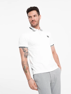 Męska koszulka polo z elastanem z kontrastowymi elementami - biała V1 OM-POSS-0123
 -                                    L