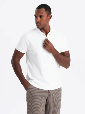 Męska koszulka polo z kołnierzykiem zapinanym na zamek – biała V1 Ombre Clothing