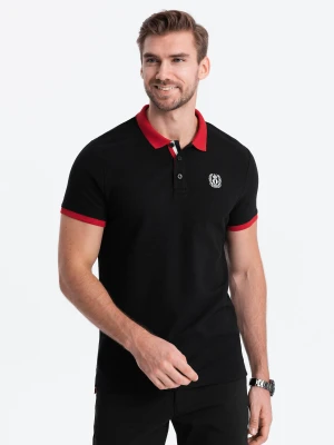 Męska koszulka polo z kolorowymi akcentami – czarny V3 - Rozmiar: S Ombre Clothing