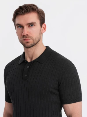 Zdjęcie produktu Męska koszulka polo z wiskozą SLIM FIT w pionowy prążek – czarna V1 OM-POSS-0143
 -                                    S Ombre