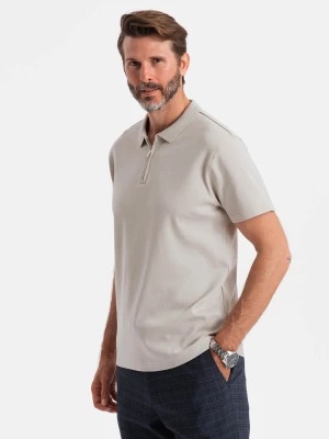 Męska koszulka polo z zapinanym na zamek kołnierzykiem – popielata V2 - Rozmiar: L Ombre Clothing