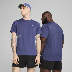Męska koszulka PUMA RUN z siateczki z grafiką, Odzież, Niebieski,