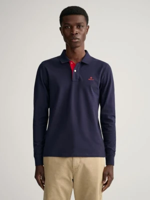 Męska koszulka rugby z piki z kołnierzykiem w kontrastowym kolorze i długim rękawem GANT