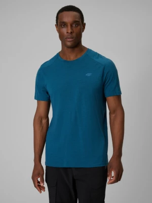 Zdjęcie produktu Męska koszulka trekkingowa z wełną merino 4F 4FWSS26TFTSM1798 - turkusowa