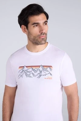 Męska koszulka z nadrukiem — paski i pasmo górskie - White Mountain Warehouse