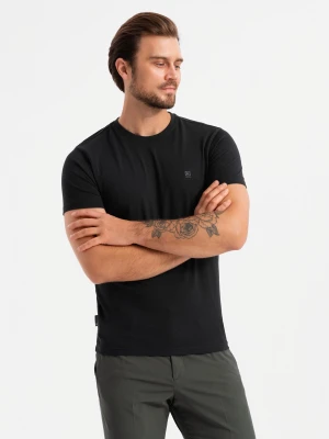 Męska koszulka z okrągłym dekoltem i logotypem SLIM FIT – czarna V3 - Rozmiar: XL Ombre Clothing