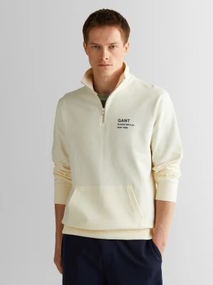 Męska kremowa bawełniana bluza rozpinana do połowy z małą grafiką GANT