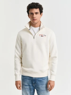 Męska kremowa bluza rozpinana do połowy z grafiką GANT