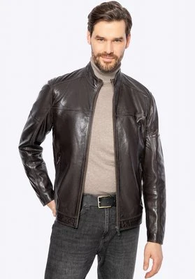 Męska kurtka biker ze skóry naturalnej ciemny brąz Wittchen