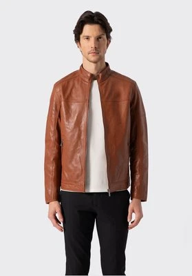 Męska kurtka biker ze skóry naturalnej jasny brąz Wittchen