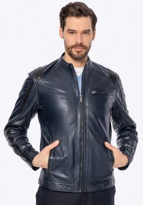 Męska kurtka biker ze skóry owczej granatowa Wittchen