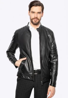 Męska kurtka biker ze skóry z przeszyciami czarna Wittchen