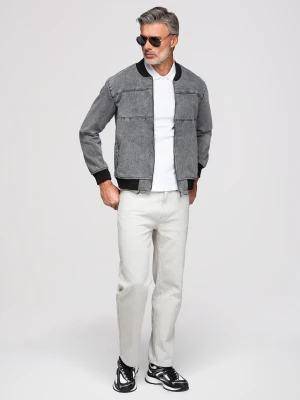 Męska kurtka jeansowa bomberka z efektem stone wash – szara V1 - Rozmiar: XL Ombre Clothing