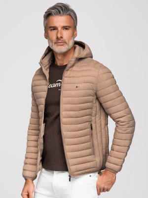 Męska kurtka pikowana pakowana w worek - brązowa V4 - Rozmiar: XL Ombre Clothing