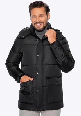 Męska kurtka puchowa pikowana z kapturem czarna Wittchen