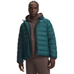 Męska kurtka puchowa Under Armour LEGEND DOWN HOODED JACKET - turkusowa