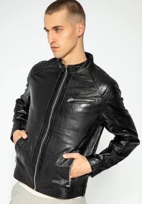 Męska kurtka skórzana z pionowymi przeszyciami i stójką czarna Wittchen