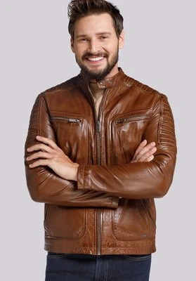 Męska kurtka skórzana z zapinaną stójką i pikowaniem Wittchen