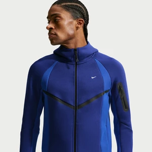 Męska kurtka z dzianiny w kontrastowych kolorach z zamkiem na całej długości Nike Tech Windrunner - Niebieski