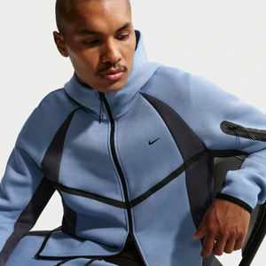 Męska kurtka z dzianiny w kontrastowych kolorach z zamkiem na całej długości Nike Tech Windrunner - Niebieski