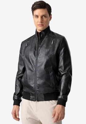 Męska kurtka z ekoskóry ze ściągaczami czarna Wittchen