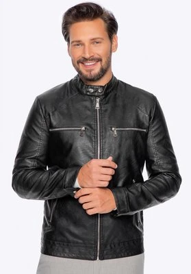 Męska kurtka z ekoskóry ze stójką prosta czarna Wittchen