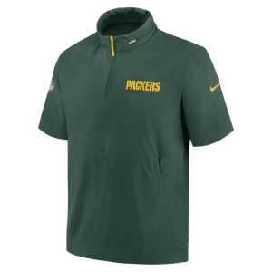 Męska kurtka z kapturem, krótkim rękawem i zamkiem 1/2 Nike NFL Green Bay Packers Sideline Coach - Zieleń