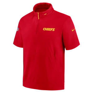 Męska kurtka z kapturem, krótkim rękawem i zamkiem 1/2 Nike NFL Kansas City Chiefs Sideline Coach - Czerwony