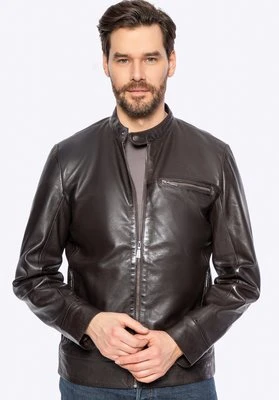 Męska kurtka ze skóry naturalnej owczej ciemny brąz Wittchen