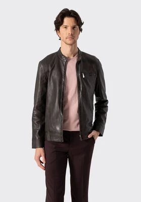 Męska kurtka ze skóry naturalnej owczej ciemny brąz Wittchen