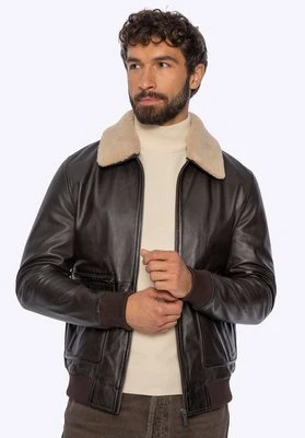 Męska kurtka ze skóry naturalnej z futrzanym kołnierzem brązowa Wittchen