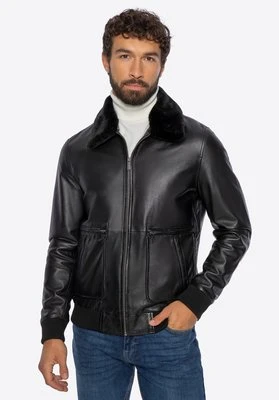 Męska kurtka ze skóry naturalnej z futrzanym kołnierzem czarna Wittchen