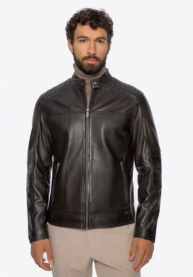 Męska kurtka ze skóry naturalnej ze stójką ciemny brąz Wittchen