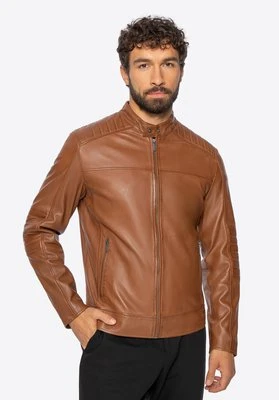 Męska kurtka ze skóry naturalnej ze stójką jasny brąz Wittchen