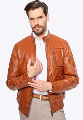 Męska kurtka ze skóry owczej z prostokątnymi kieszeniami jasny brąz Wittchen