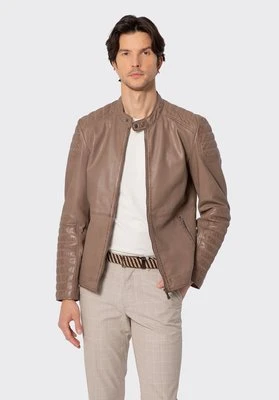 Męska kurtka ze skóry owczej z przeszyciami beżowa Wittchen